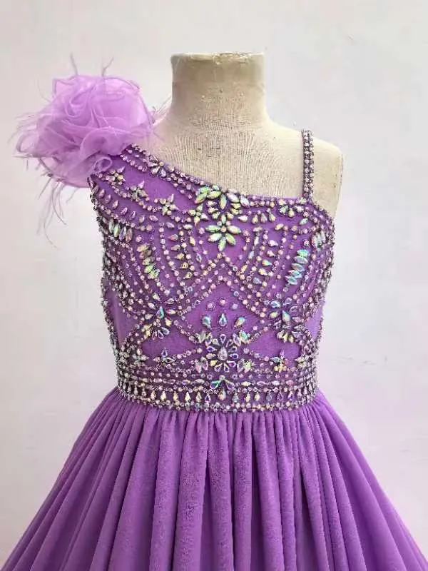 Glitz Ab Beaded Bodice Floor-Long Teen's Purple Long Formal Gown