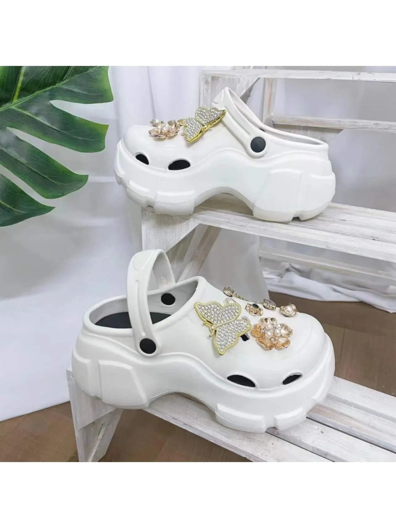 Gold Butterfly Outdoor Casual Personality High Heels Hollow Out Slippers Sandals