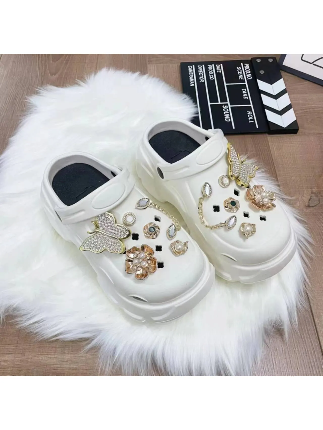 Gold Butterfly Outdoor Casual Personality High Heels Hollow Out Slippers Sandals