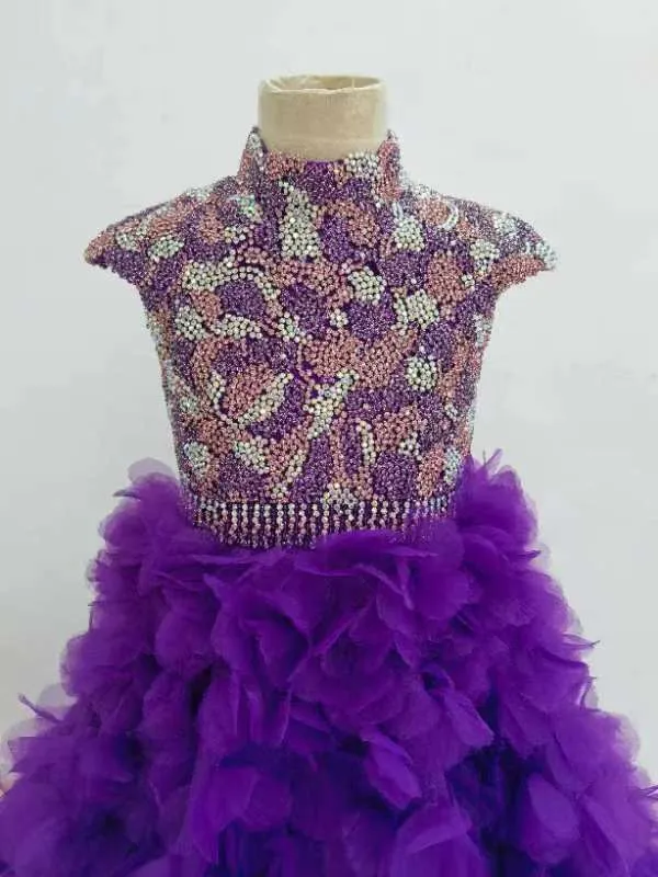 Halter Beaded Bodice Purple Preteen Ball Bown