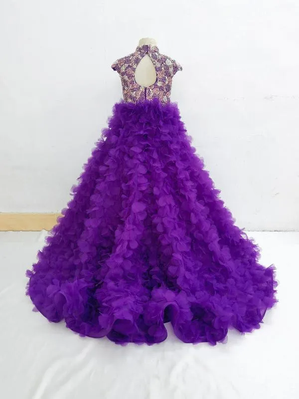 Halter Beaded Bodice Purple Preteen Ball Bown