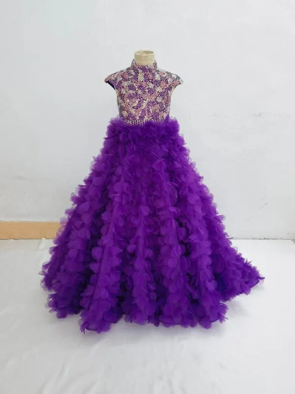 Halter Beaded Bodice Purple Preteen Ball Bown