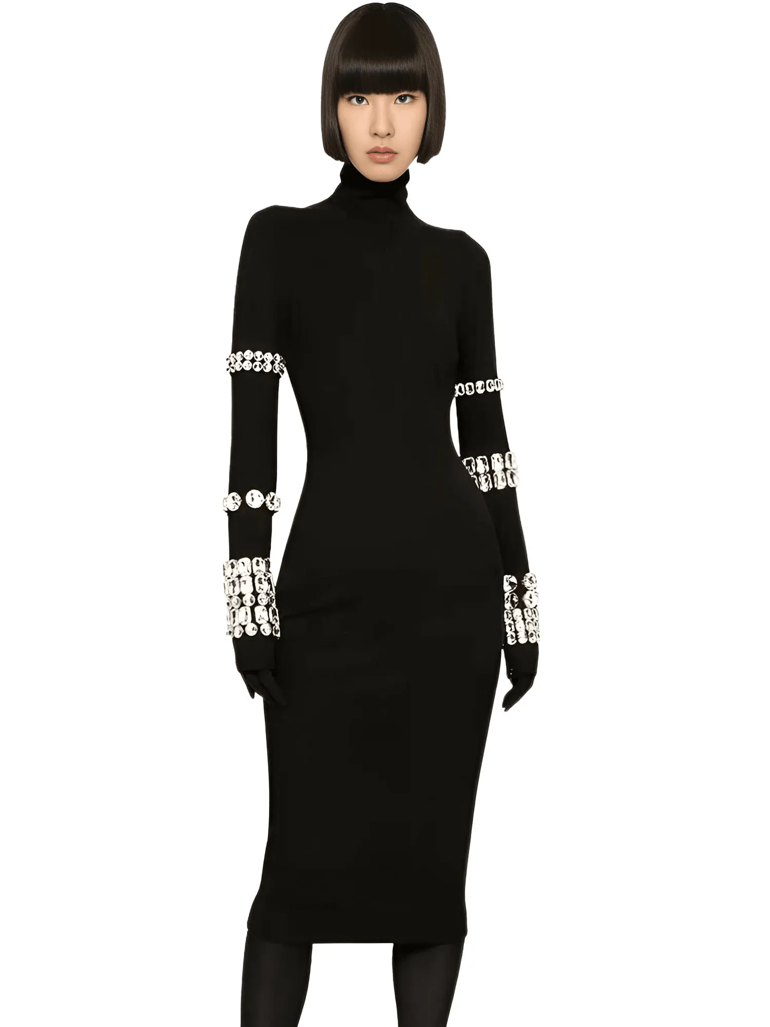 Luxury Party Dress For Women - Long Sleeve With Crystals