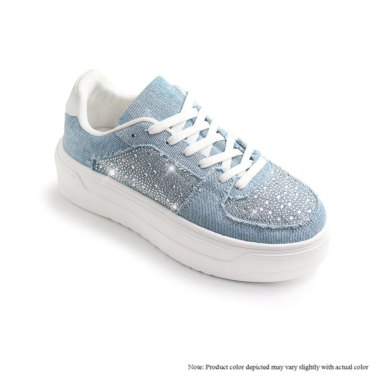 MARSEL-1 LACEUP RHINESTONE SNEAKERS - DENIM