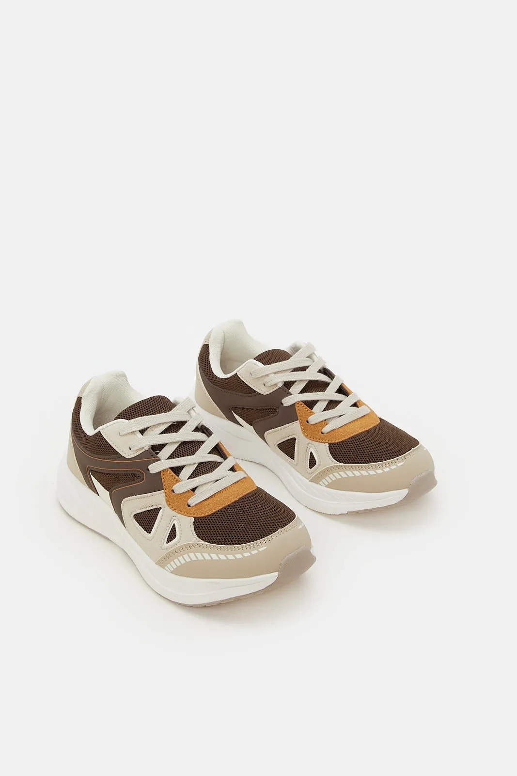 Men Beige Color Block Chunky Trainer