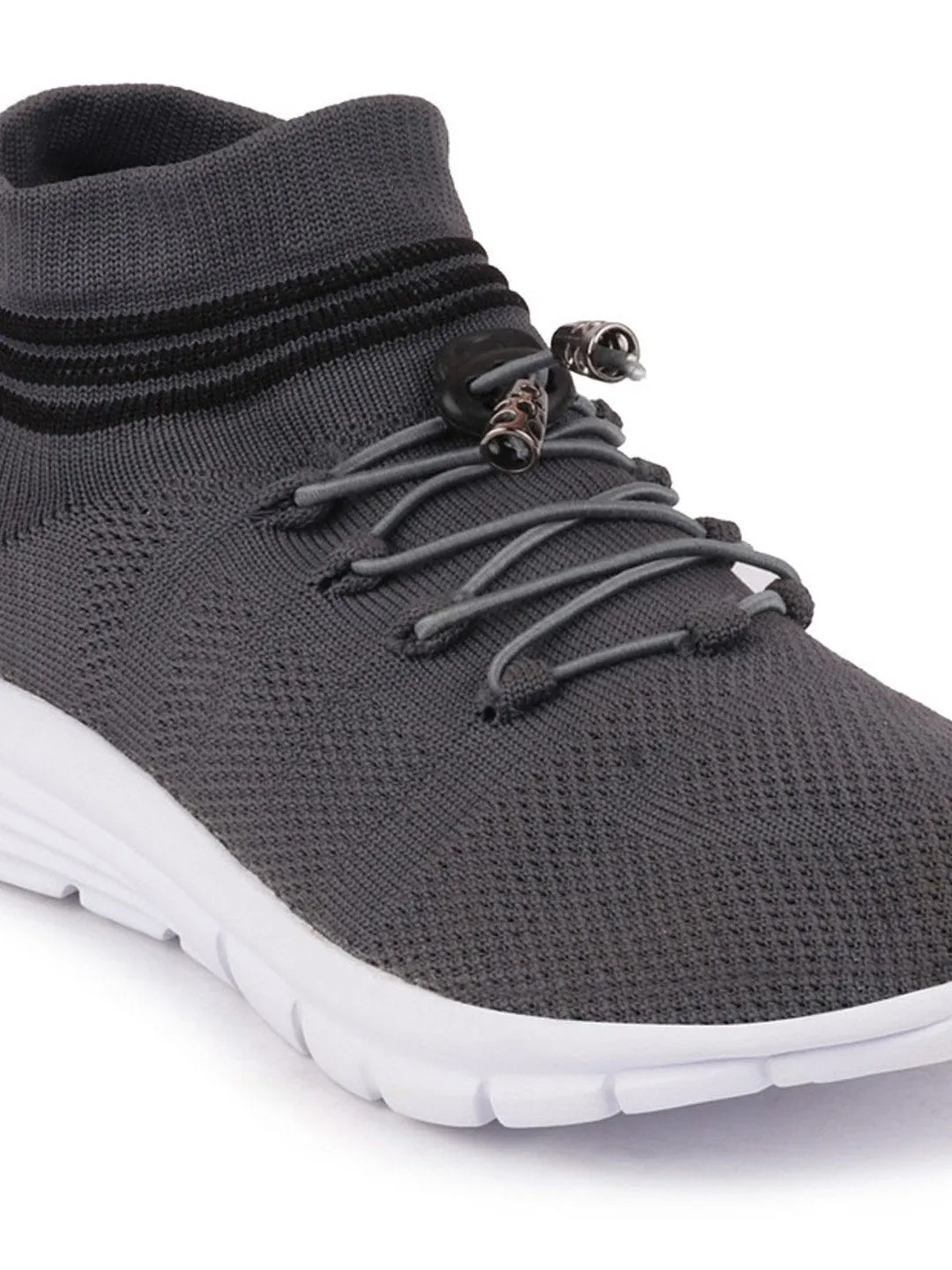 Men Dark Grey Sports Lace-Up Outdoor Running Shoes