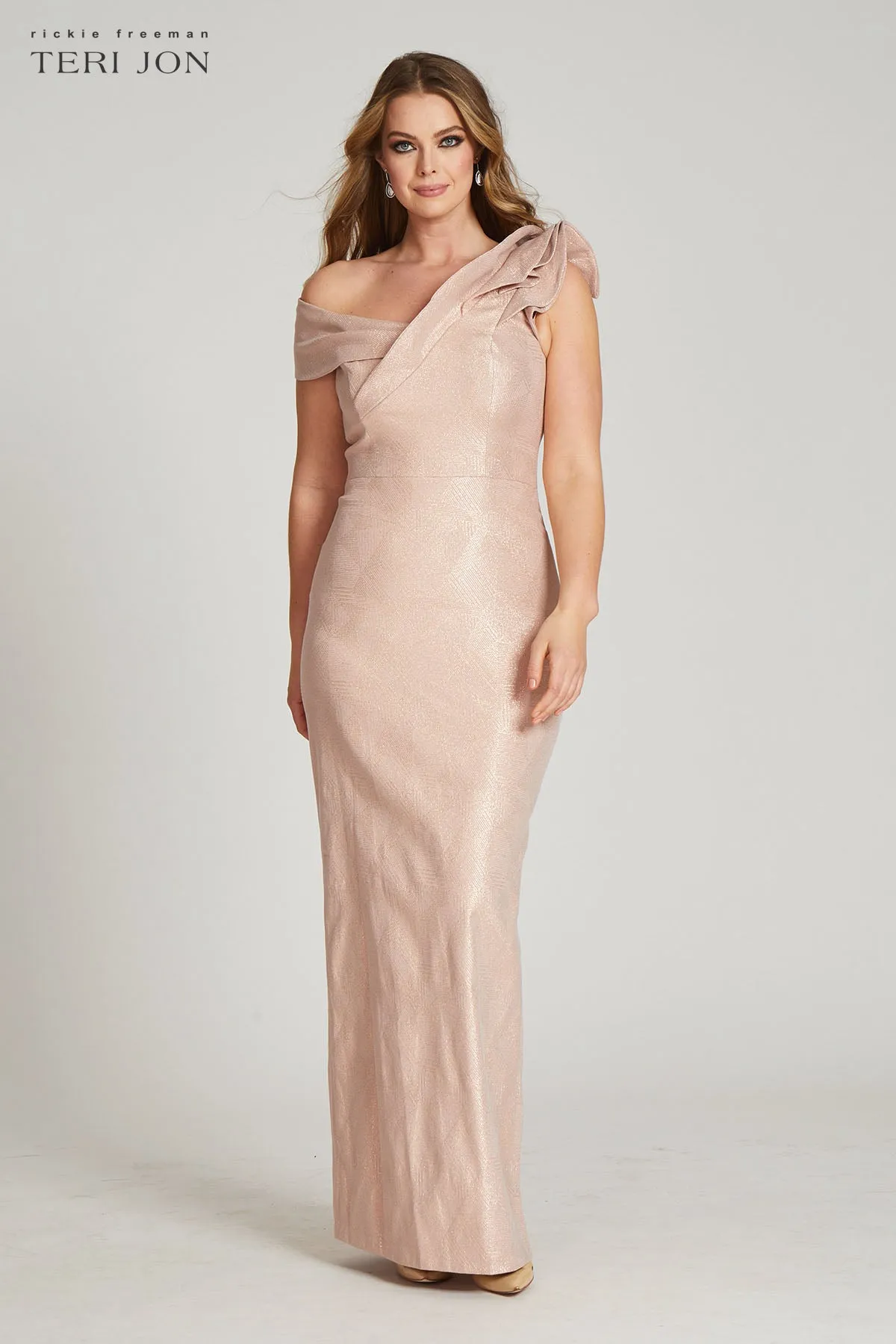 Metallic Jacquard Ruffle Gown