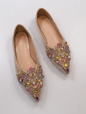 Metallic Pattern Gemstone Decor Ballet Flats