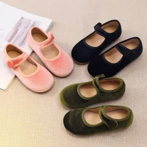 New 2024 Autumn Children Princess Shoes Girl's Ballet Flats Fashion Concise Style velvet Shallow Elegant All-match Kids Flats