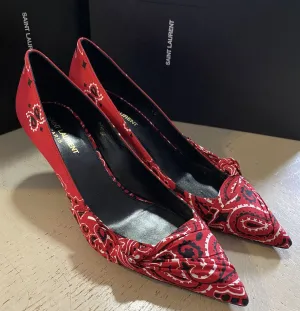 NIB $895 Saint Laurent Women Bandana Dress Shoes Red 9 US ( 39 Eu )