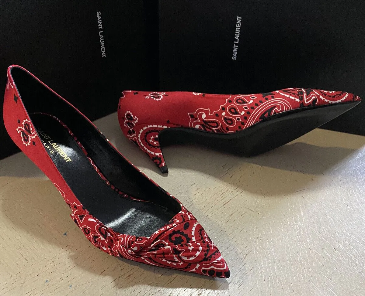 NIB $895 Saint Laurent Women Bandana Dress Shoes Red 9 US ( 39 Eu )