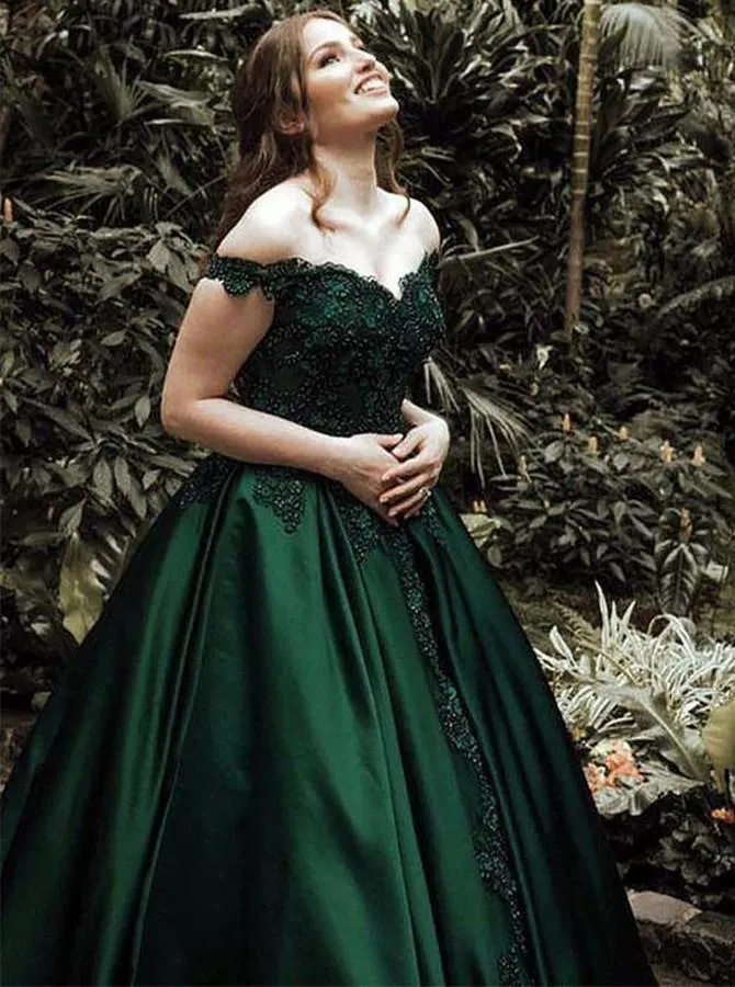 Off Shoulder Green Ball Gown Prom/Formal Dress with Appliques PG784