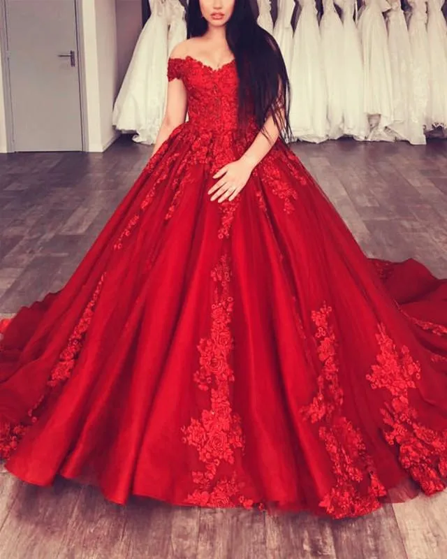 Off The Shoulder Tulle Ball Gowns Quinceanera Dresses Lace Appliques