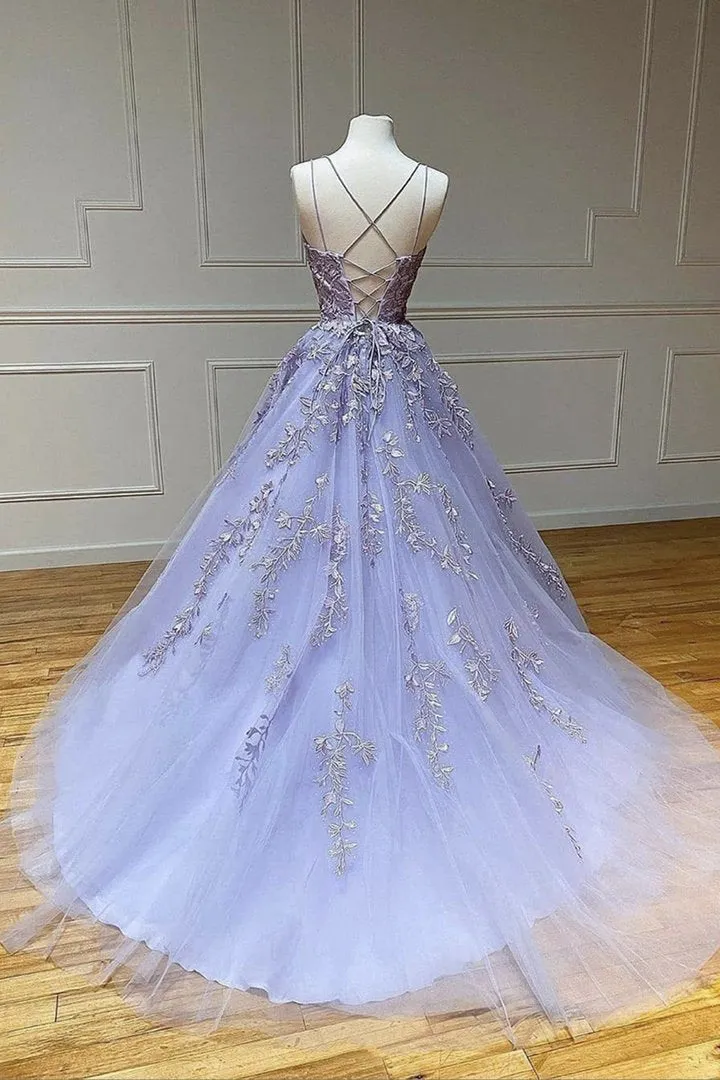 Purple lace long ball gown dress formal dress M2165