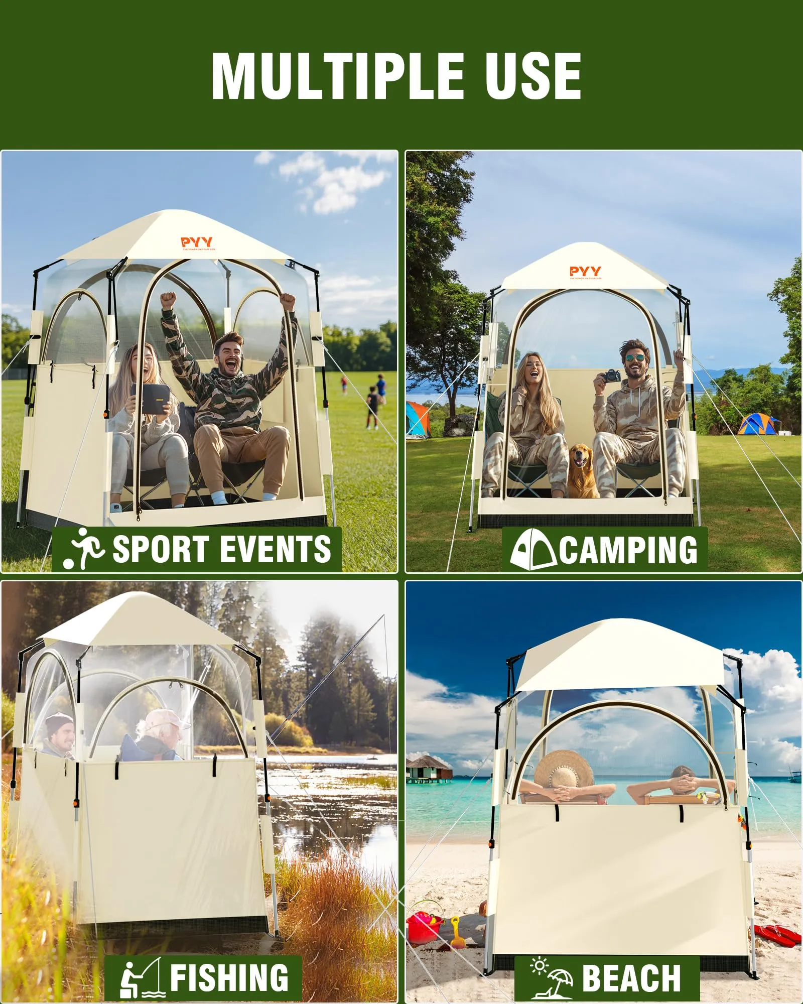 PYY Sports Tent - 2 People Sports Tents for Football Shelter with Detachable Top Cover, Rain Sport Tent Sun Shelter Clear for Football, Hiking, Fishing, Sports, 55"x40"x65"