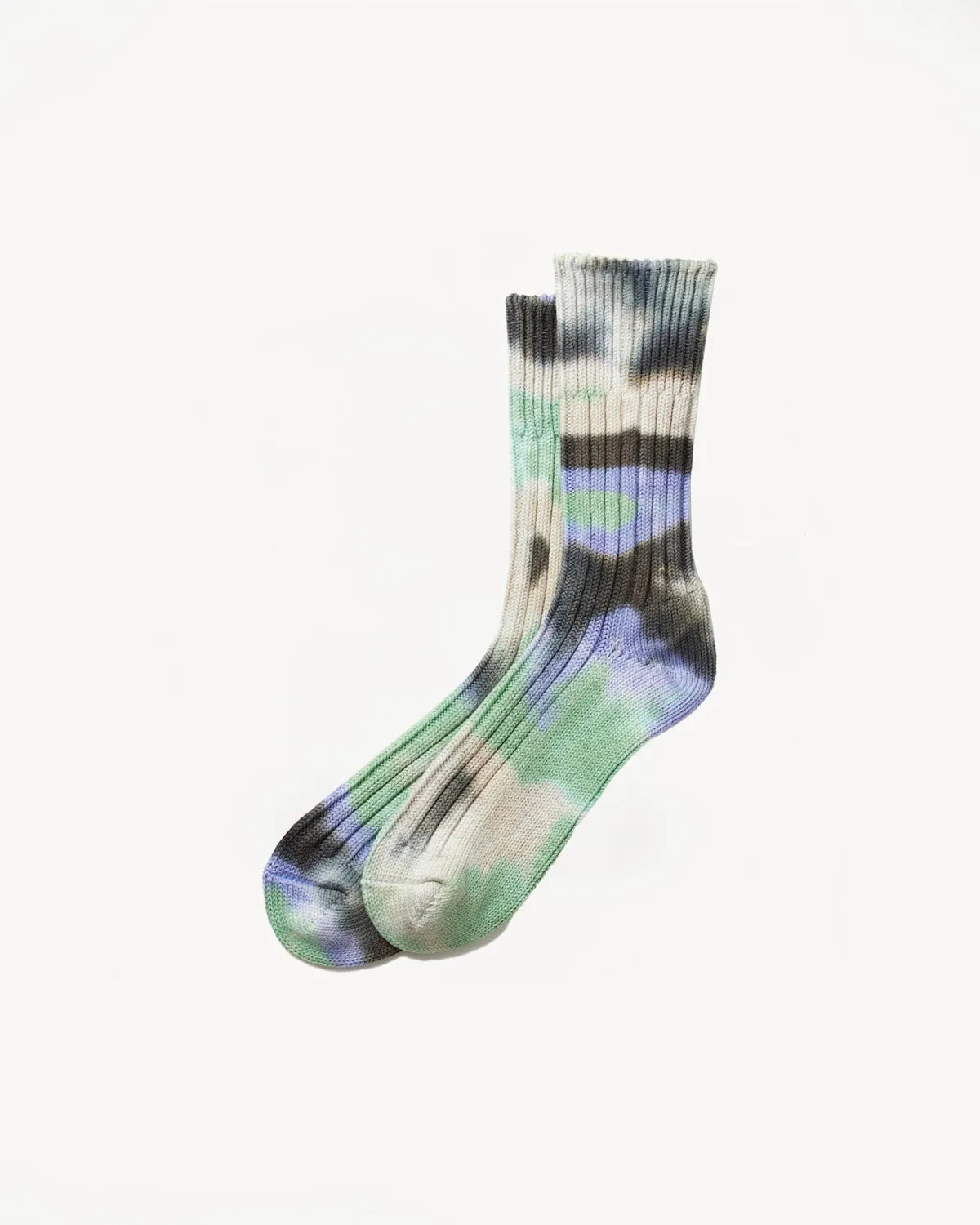 R1415 - Chunky Ribbed Crew Socks "Tie Dye" - Black, Mountain, Purple