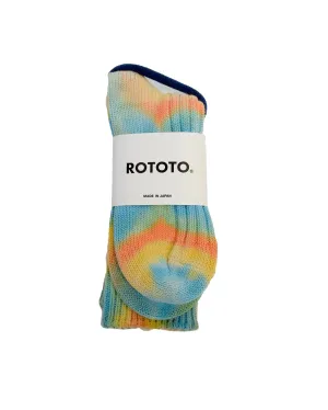 ROTOTO Chunky Ribbed Crew Socks "Tie Dye" ORG/L.BL/L.YE