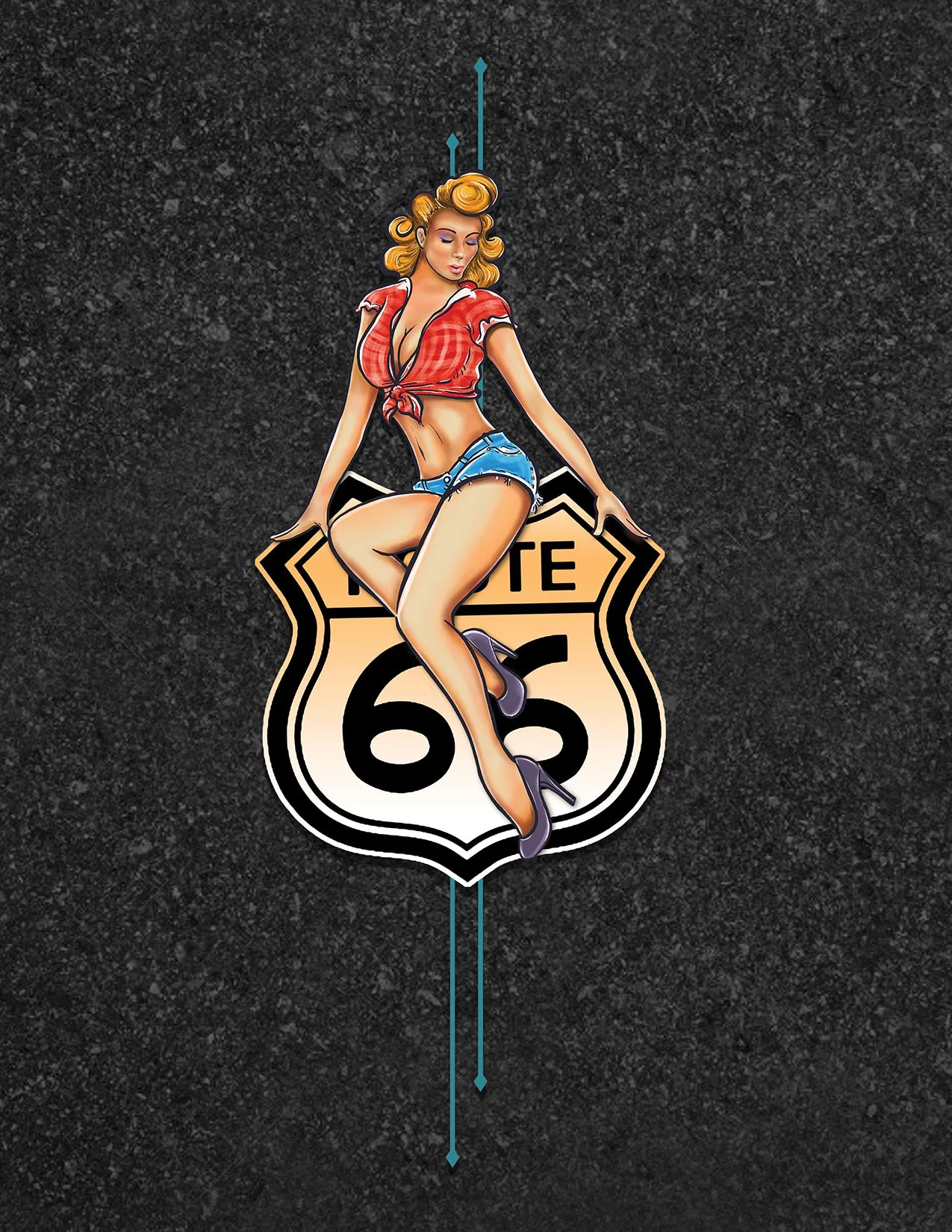 Route 66 Pin-Up Panel Bowling Shirt in Charcoal