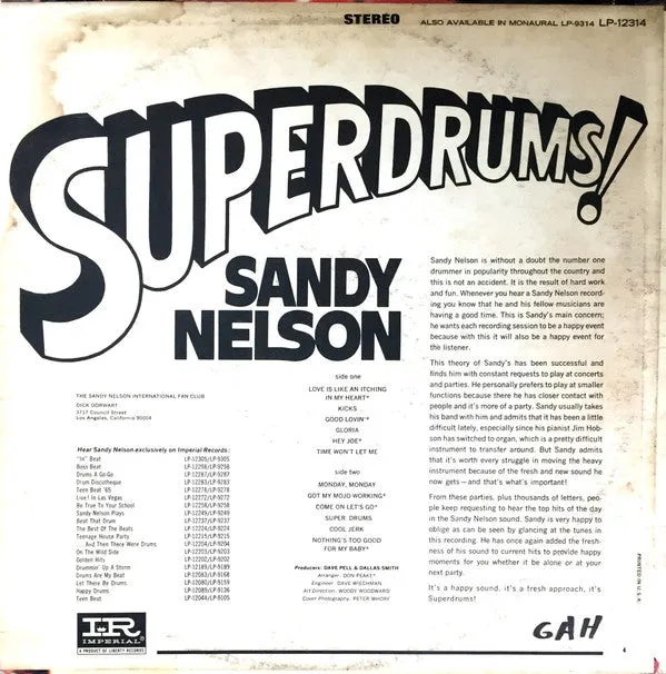 Sandy Nelson - Superdrums! (LP, Album) (VG )