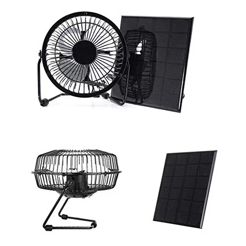 shlutesoy 4 Inch Cooling Ventilation Fan USB Solar Powered Panel for Home Outdoor Fishing Black