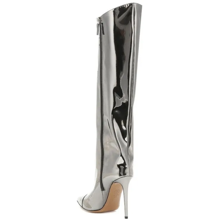 Silver Metallic Wide Calf Shoes