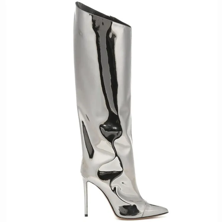 Silver Metallic Wide Calf Shoes