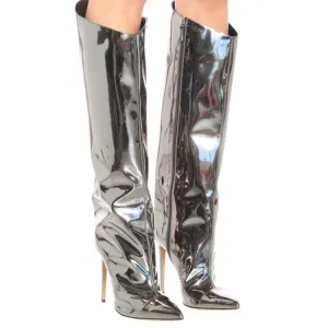 Silver Metallic Wide Calf Shoes