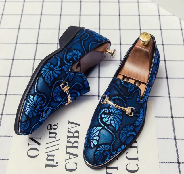 Split Leather Leaf Patterned Loafers