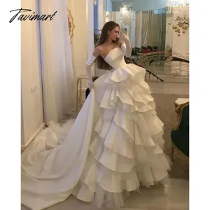 TAVIMART -  Charming Elegant Evening Dresses Fashion Strapless Tiered Ruffles Pleat Ball Gowns Chic White Wedding Party Prom Dresses 2024