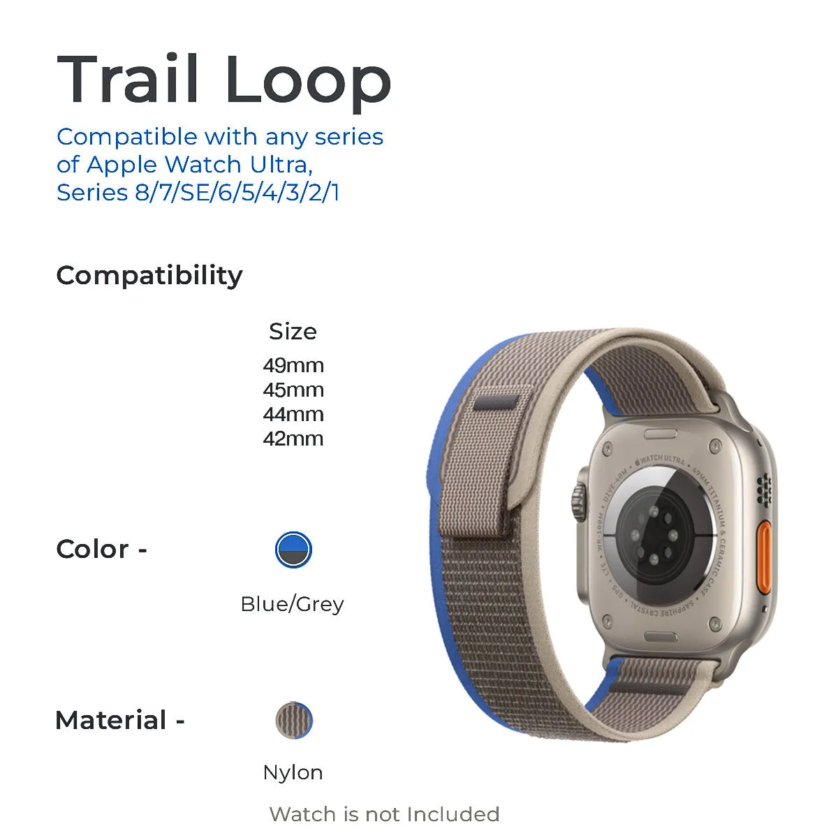 Trail Loop Band Straps For Apple iWatch-42/44/45/49mm-Blue/Grey