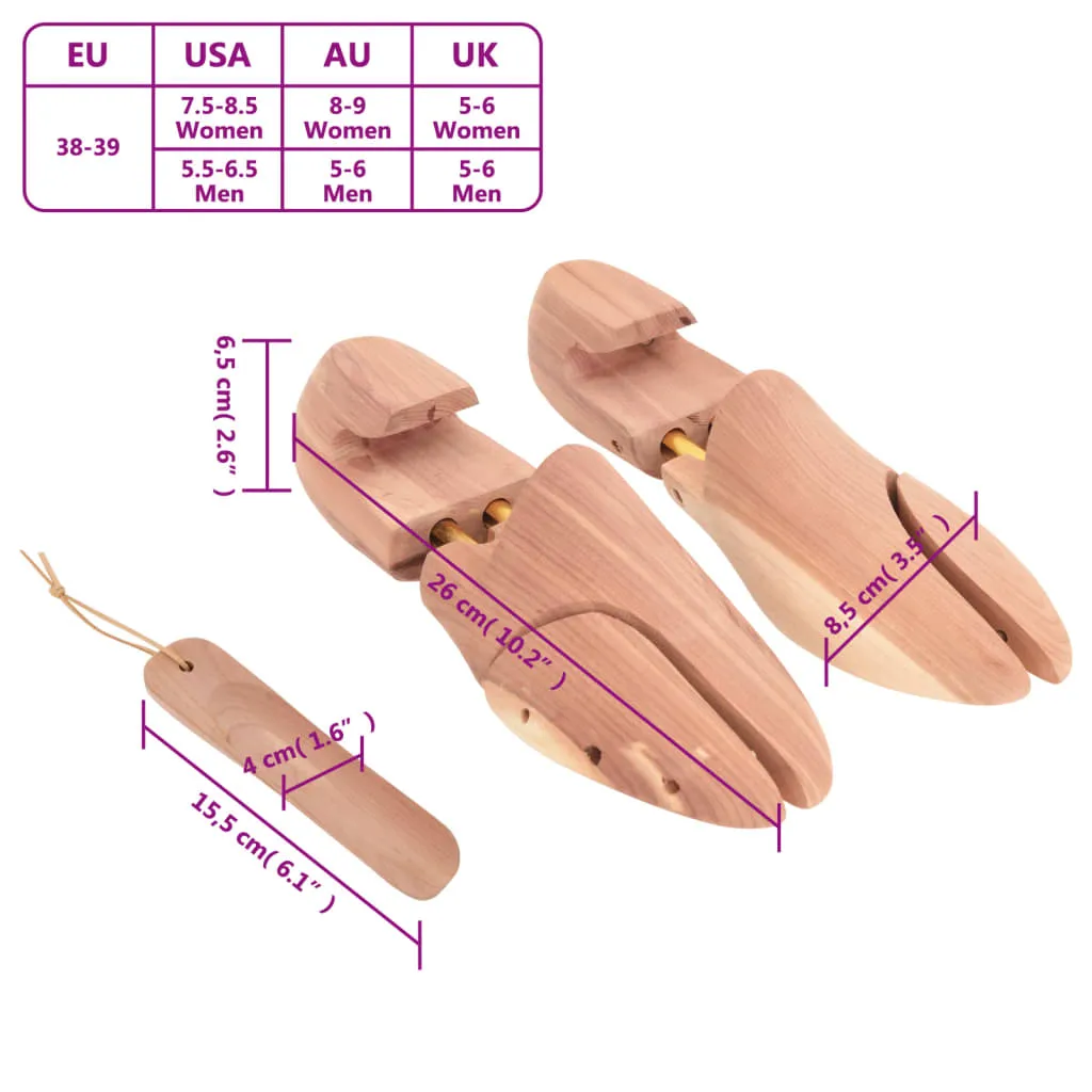 vidaXL Shoe Stretcher with Shoe Horn EU 38-39 Solid Wood Cedar