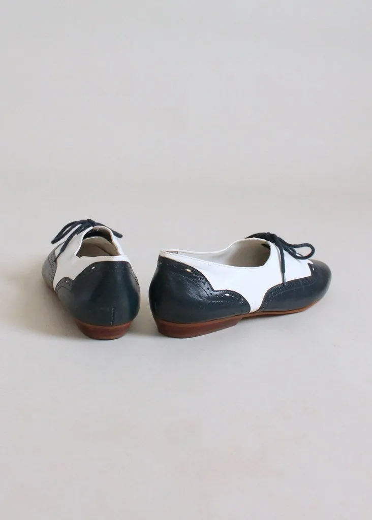 Vintage 1980s Navy and White Oxford Flats