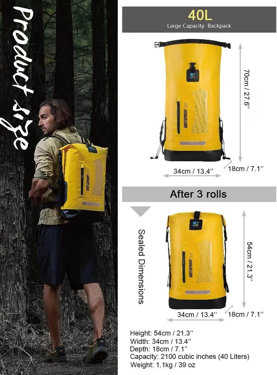 Waterproof Backpack Dry Bag 20L/30L/40L, Floating Dry Backpack Waterproof