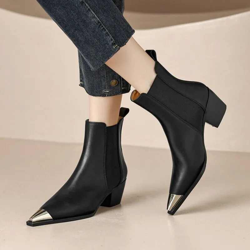 Wenkouban  fashion inspo   NEW Fall Women Boots Pointed Toe Chunky Heel Shoes for Women Black Split Leather Shoes Winter Concise Western Boots Cowboy Boots