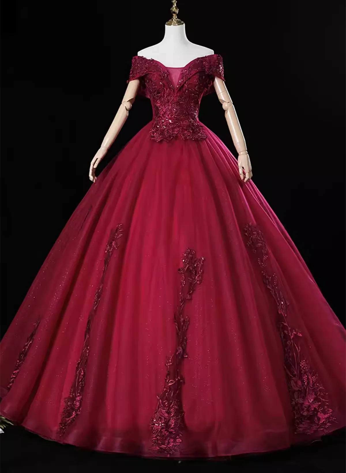 Wine Red Ball Gown Sweetheart Off Shoulder Long Party Dress, Wine Red Sweet 16 Dress