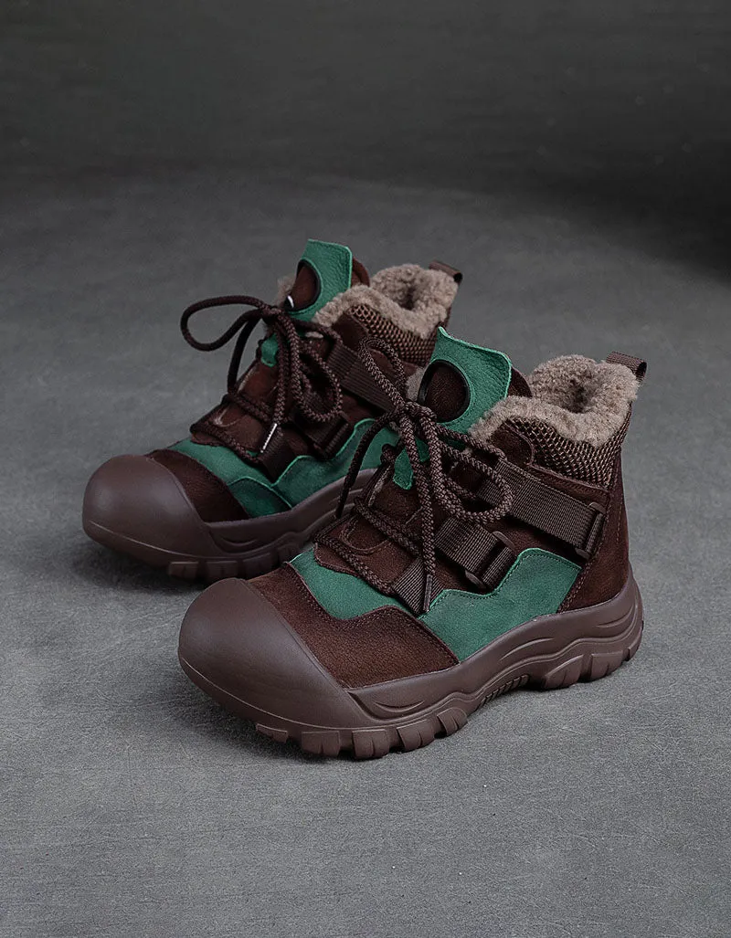 Winter Comfortable Lace-up Wide Toe Walking Boots With Fur