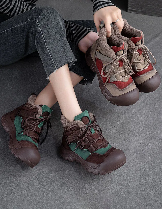 Winter Comfortable Lace-up Wide Toe Walking Boots With Fur