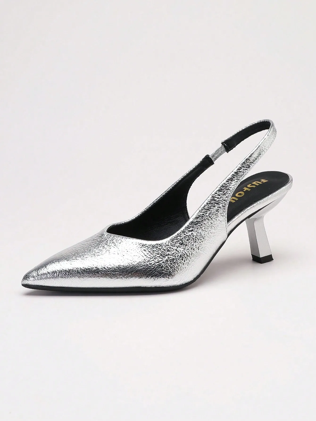 Women Crocodile Embossed Point Toe Pyramid Heeled Slingback Pumps, Elegant Black Ankle Strap Heeled Pumps