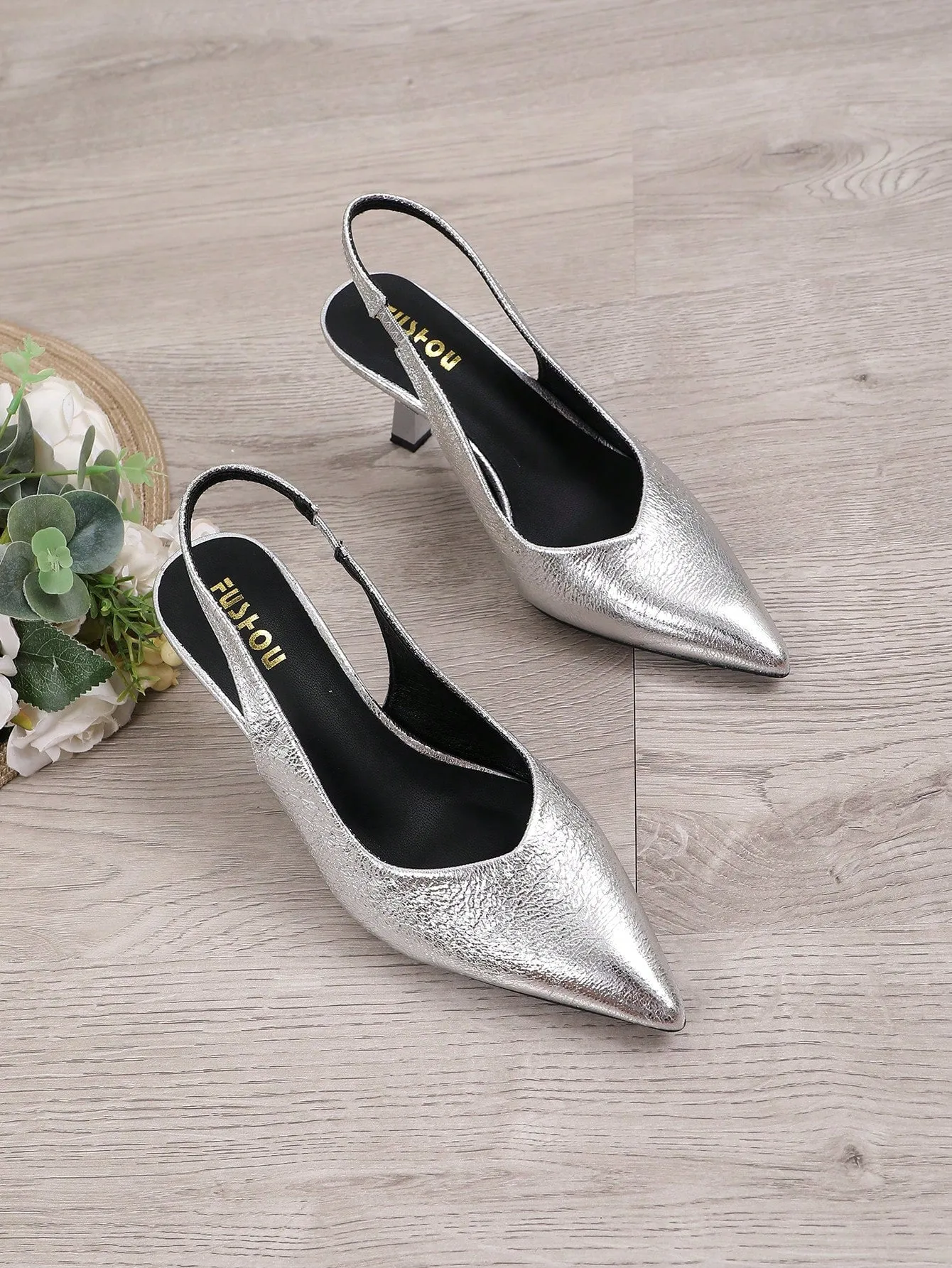 Women Crocodile Embossed Point Toe Pyramid Heeled Slingback Pumps, Elegant Black Ankle Strap Heeled Pumps