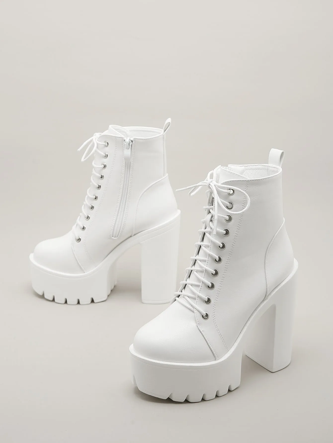 Women Minimalist Lace Up Front Chunky Heeled Combat Boots